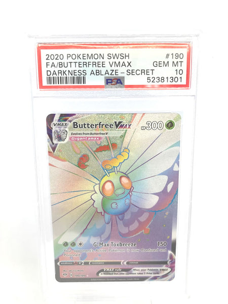 butterfree vmax pokemon card value Butterfree VMAX 190/189 Rainbow Secret Rare Graded Pokemon Card PSA 10 — Titan Cards Ltd