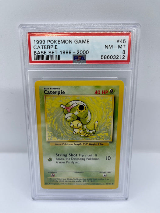 Caterpie 45/102 PSA 8 Graded Common Pokemon Card (1999 Pokemon Game)