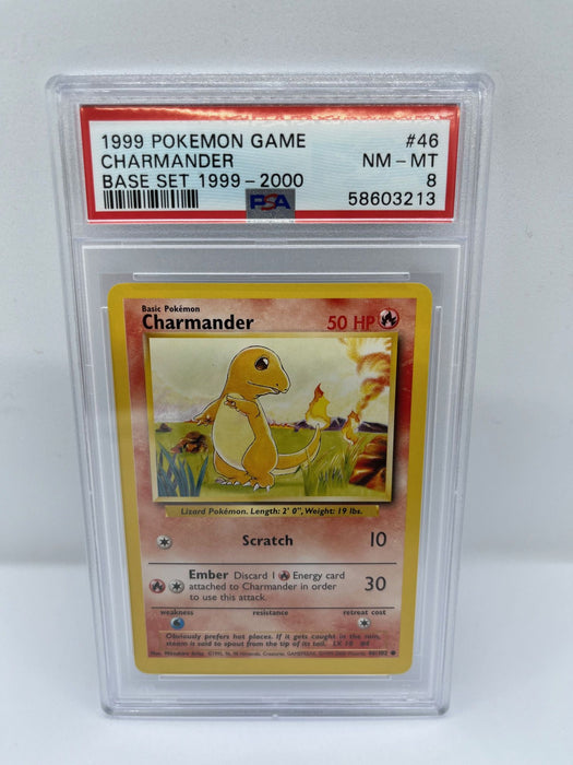 Charmander 46/102 PSA 8 Graded Common Pokemon Card (1999 Pokemon Game)