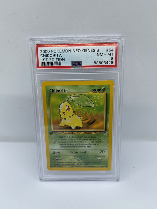 Chikorita 54/111 PSA 8 Graded Common Pokemon Card (2000 Pokemon Neo Genesis)