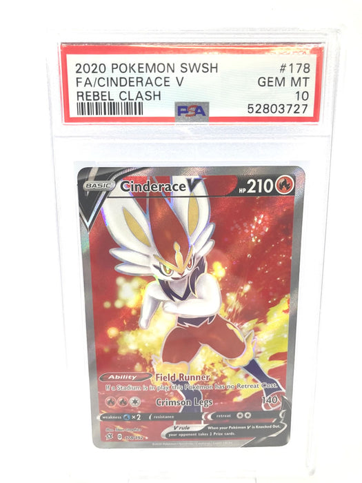 Cinderace V 178/192 Full Art Graded Pokemon Card PSA 10 Gem Mint (Rebel Clash)
