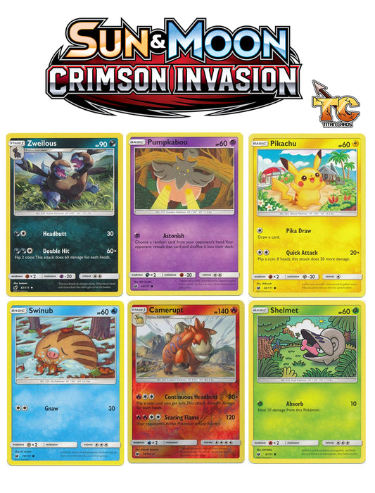 Pokemon Sun & Moon Crimson Invasion 50 Card Bundle w/ Rares + Rev Holos