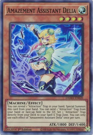 Amazement Assistant Delia DAMA-EN020 Super Rare Yu-Gi-Oh Card (Dawn of Majesty)