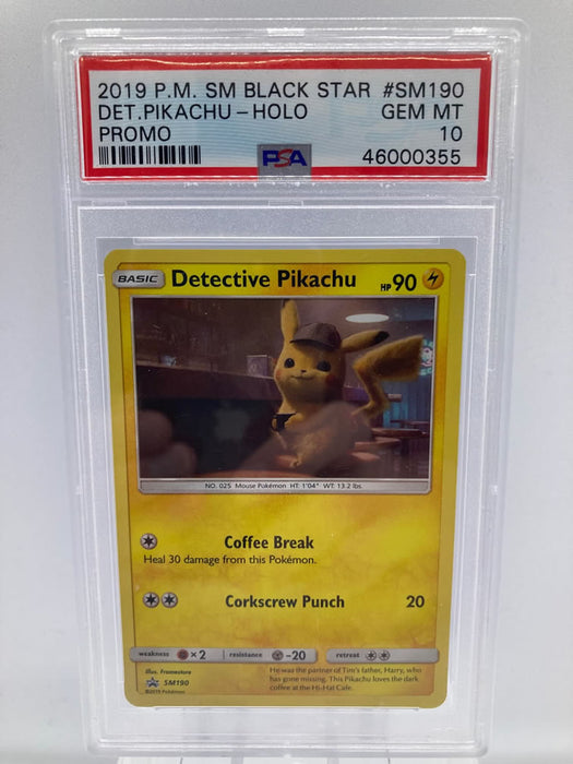 Detective Pikachu SM190 Holo Promo Graded Pokemon Card PSA 10 Gem Mint (SM Promo Series)