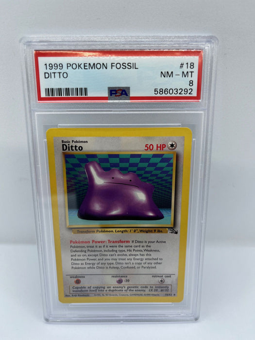 Ditto 18/62 PSA 8 Graded Rare Pokemon Card (1999 Pokemon Fossil)