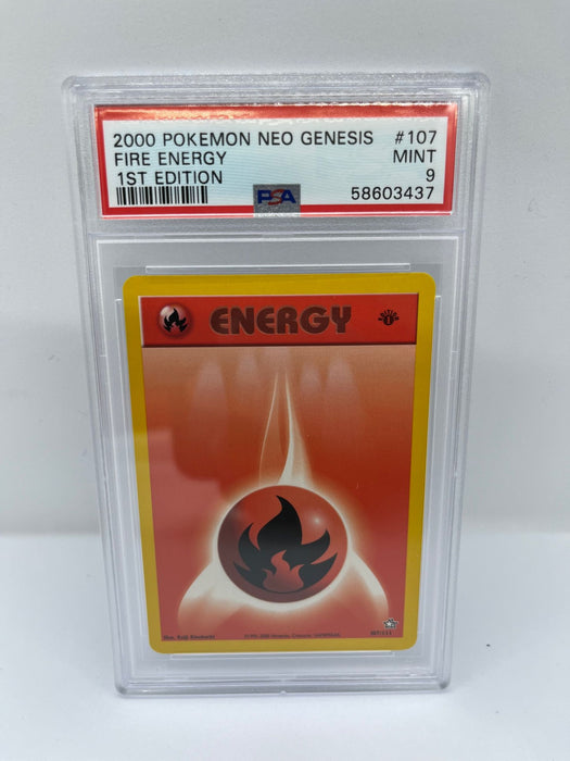 Fire Energy 107/111 PSA 9 Graded 1st Edition Pokemon Card (2000 Pokemon Neo Genesis)
