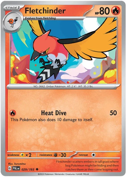 Fletchinder 029/193 Uncommon Reverse Holo Pokemon Card (SV2 Paldea Evolved)