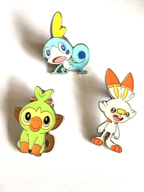Scorbunny, Grookey & Sobble Pin Badge Set (Pokemon TCG - Galar Starters)