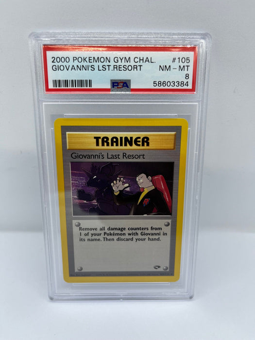 Giovanni's Last Resort 105/132 PSA 8 Graded Rare Pokemon Card (2000 Pokemon Gym Chal)