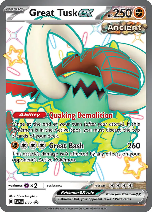 Great Tusk ex SVP072 Pokemon Promo Card (Scarlet & Violet Promo Series)