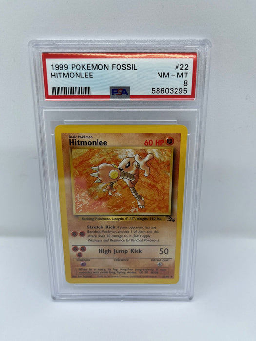 Hitmonlee 22/62 PSA 8 Graded Rare Pokemon Card (1999 Pokemon Fossil)