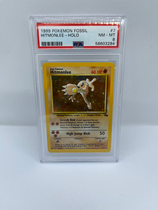 Hitmonlee 7/62 PSA 8 Graded Rare Pokemon Card (1999 Pokemon Fossil)