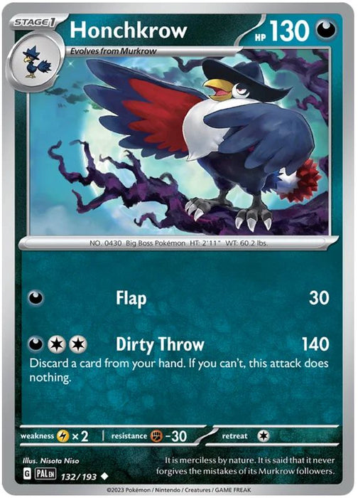 Honchkrow 132/193 Uncommon Reverse Holo Pokemon Card (SV2 Paldea Evolved)