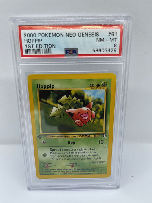 Hoppip 61/111 PSA 8 Graded 1st Edition Common Pokemon Card (2000 Pokemon Neo Genesis)