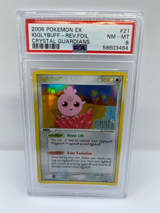 Igglybuff 21/100 PSA 8 Graded Rare Pokemon Card (2006 Pokemon Ex - Crystal Guardians)