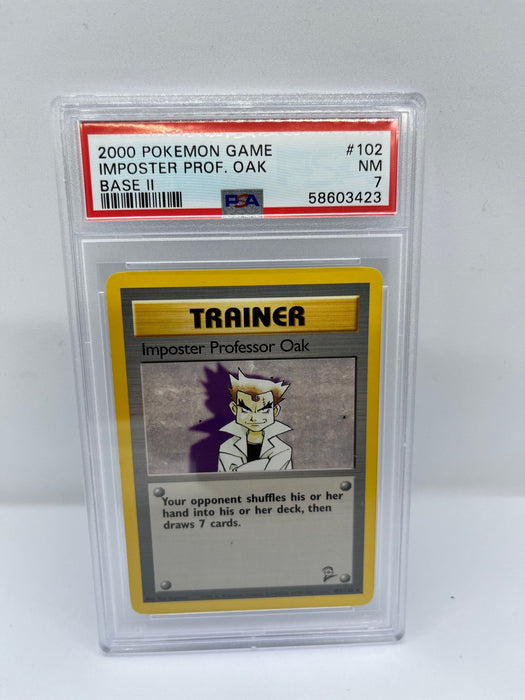 Imposter Professor Oak 102/130 PSA 7 Graded Rare Pokemon Card (2000 Pokemon Game)