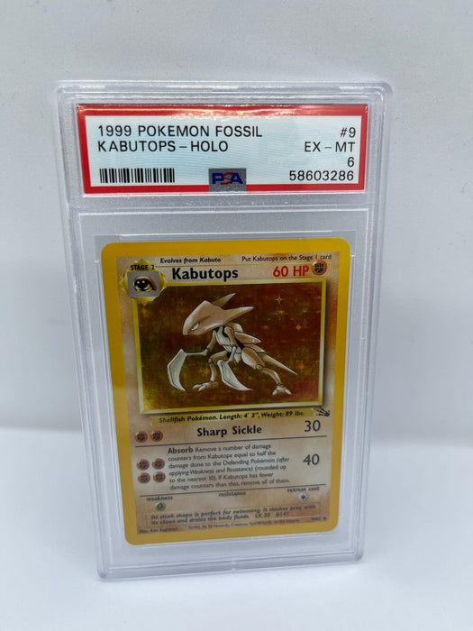 Kabutops 9/62 PSA 6 Graded Rare Pokemon Card (1999 Pokemon Fossil) Titan Cards Ltd Kabutops 9/62 PSA 6 Graded Rare Pokemon Card (1999 Pokemon Fossil) Titan Cards Ltd