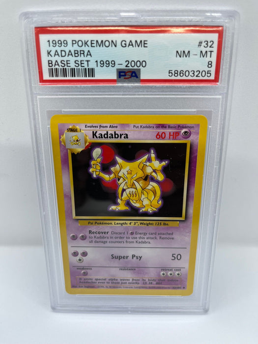 Kadabra 32/102 PSA 8 Graded Uncommon Pokemon Card (1999 Pokemon Game)