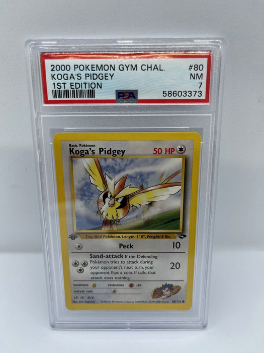 Koga's Pidgey 80/32 PSA 7 Graded 1st Edition Pokemon Card (2000 Pokemon Gym Chal)