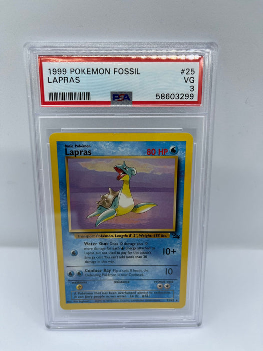 Lapras 25/62 PSA 3 Graded Rare Pokemon Card (1999 Pokemon Fossil)