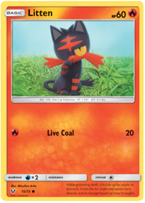 Litten 15/73 Common Reverse Holo Pokemon Card (Shining Legends)