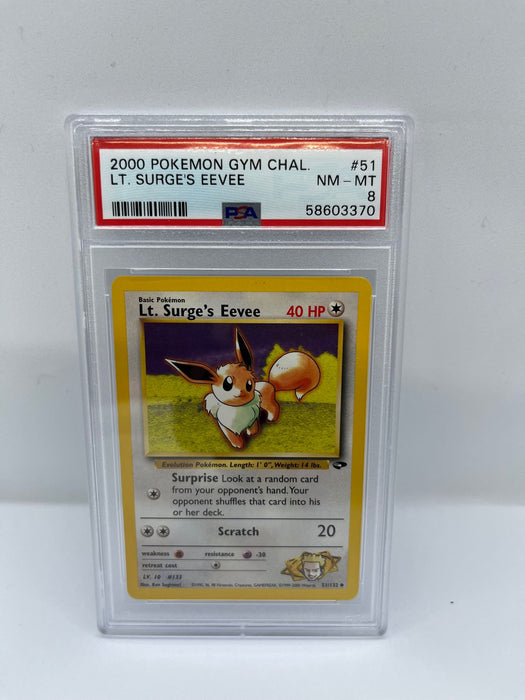 Lt. Surges Eevee 51/132 PSA 8 Graded Uncommon Pokemon Card (Pokemon Gym Chal)