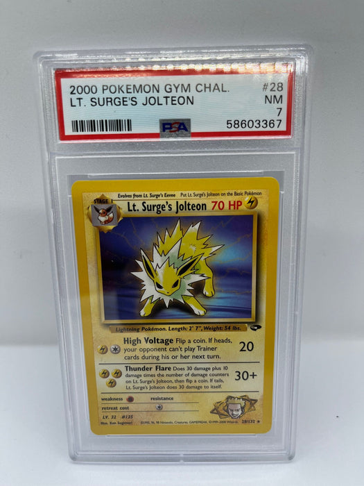 Lt. Surges Jolteon 28/132 PSA 7 Graded Rare Pokemon Card (Pokemon Gym Chal)