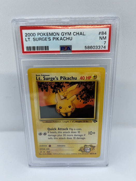 Lt. Surge's Pikachu 84/132 PSA 7 Graded Common Pokemon Card (2000 Pokemon Gym Chal)