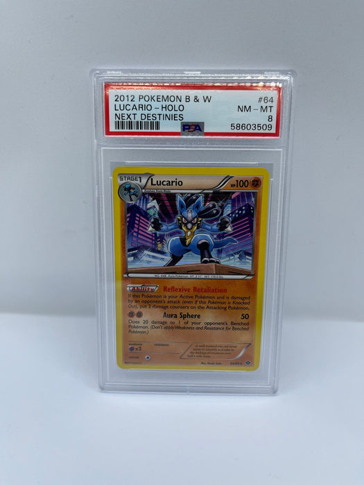 Lucario 64/99 PSA 8 Graded Rare Pokemon Card (Next Destinies - 2012 Pokemon B & W)