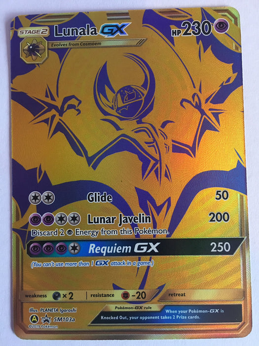 Lunala GX SM103A Gold Full Art Promo Card (SM Hidden Fates)