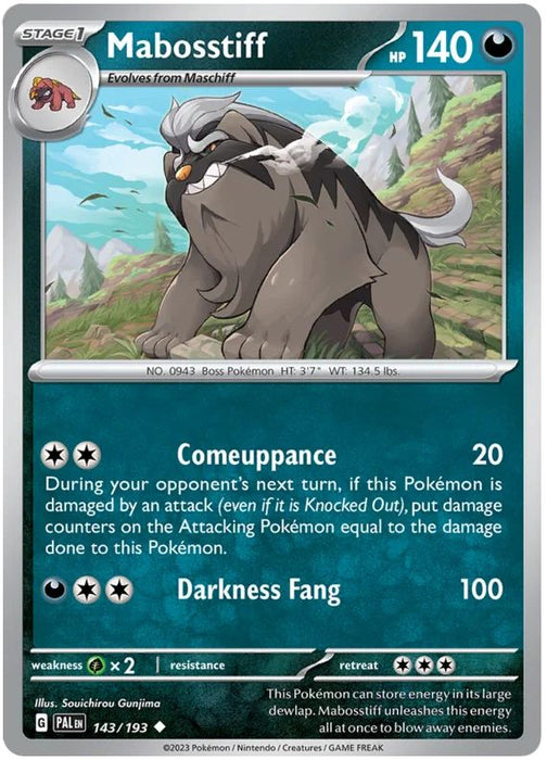 Mabosstiff 143/193 Uncommon Pokemon Card (SV2 Paldea Evolved)