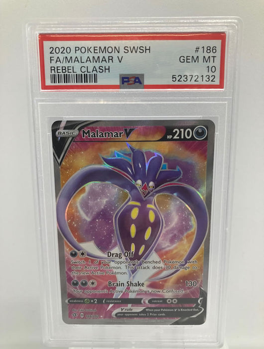 Malamar V 186/192 Full Art Graded Pokemon Card PSA 10 Gem Mint (Rebel Clash)