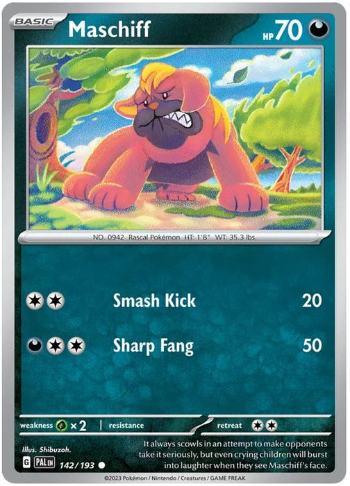 Maschiff 142/193 Common Reverse Holo Pokemon Card (SV2 Paldea Evolved)