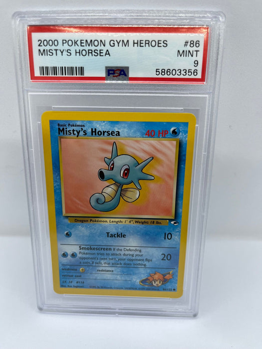 Misty's Horsea 86/132 PSA 9 Graded Common Pokemon Card (2000 Pokemon Gym Heroes)