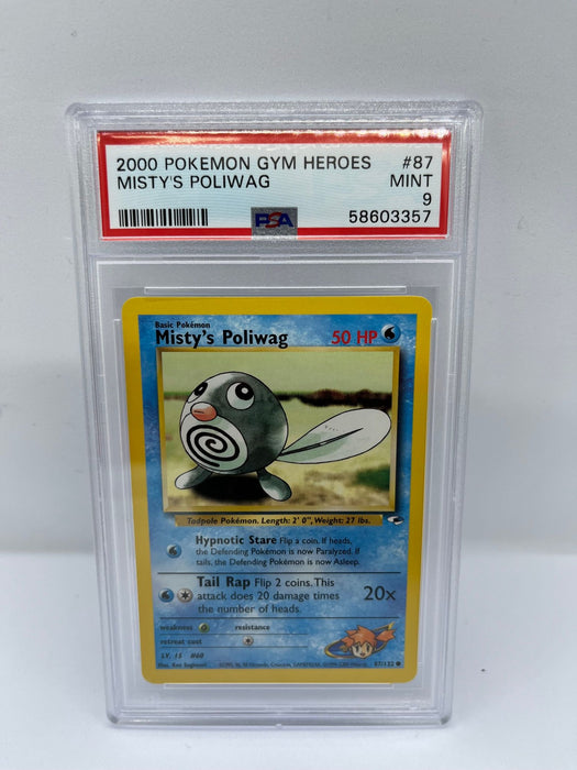 Mistys Poliwag 87/132 PSA 9 Graded Common Pokemon Card (Pokemon Gym Heroes)