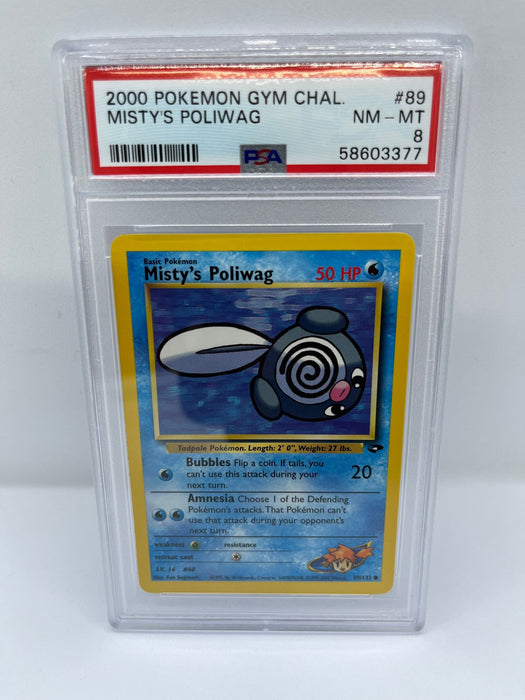 Misty's Poliwag 89/132 PSA 8 Graded Common Pokemon Card (2000 Pokemon Gym Chal)