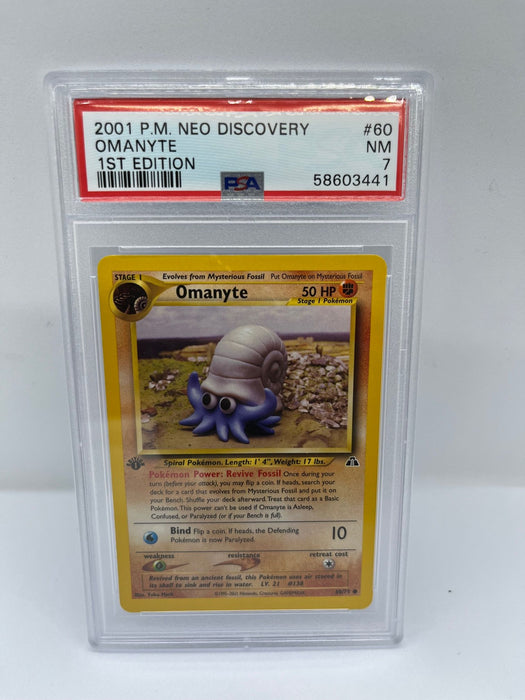 Omanyte 60/75 PSA 7 Graded 1st Edition Pokemon Card (2001 PM Neo Discovery)