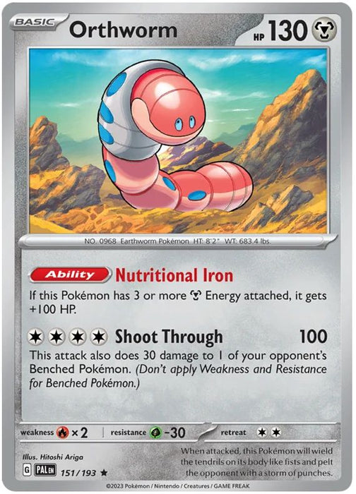 Orthworm 151/193 Rare Reverse Holo Pokemon Card (SV2 Paldea Evolved)