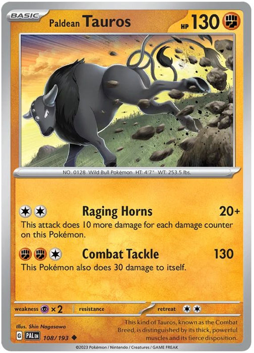 Paldean Tauros 108/193 Uncommon Pokemon Card (SV2 Paldea Evolved)