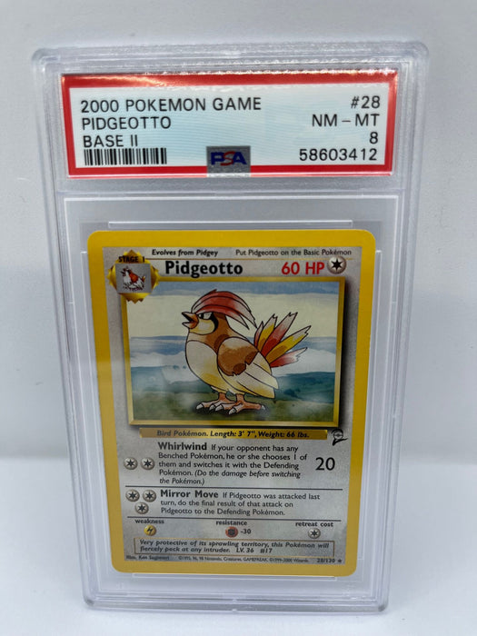 Pidgeotto 28/130 PSA 8 Graded Rare Pokemon Card (2000 Pokemon Game)