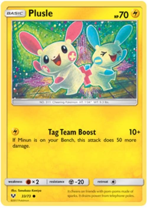 Plusle 33/73 Common Reverse Holo Pokemon Card (Shining Legends)