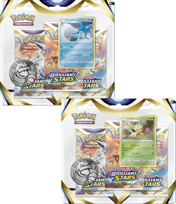 Pokemon Brilliant Stars 3-Pack Blisters ft. Glaceon & Leafeon (Bundle of 2)