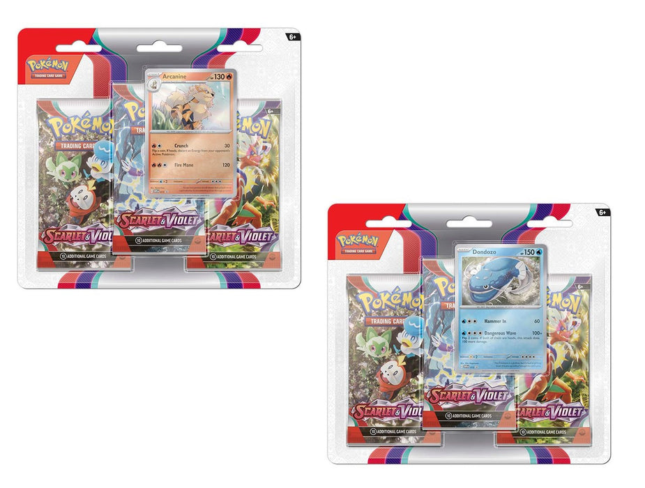 Pokemon Scarlet & Violet 3-Pack Blisters ft. Dondozo and Arcanine (Bundle of 2)