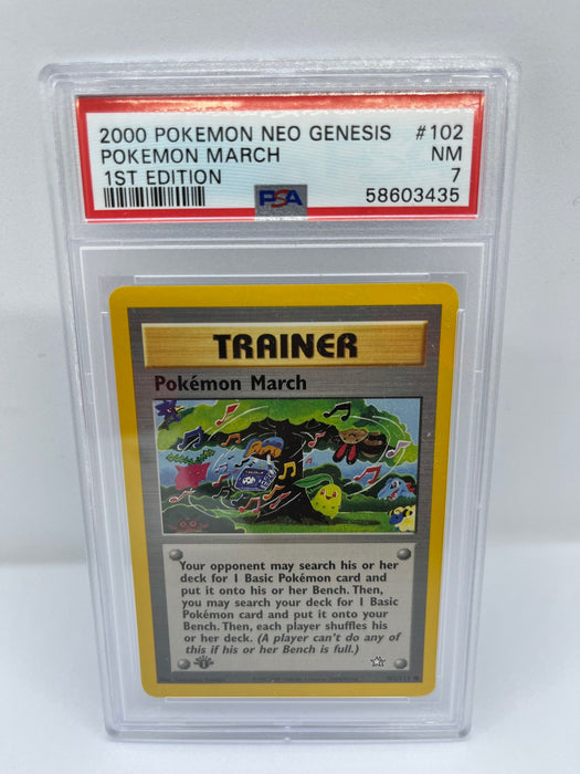 Pokemon March 102/111 PSA 7 Graded 1st Edition Common Pokemon Card (2000 Pokemon Neo Genesis)