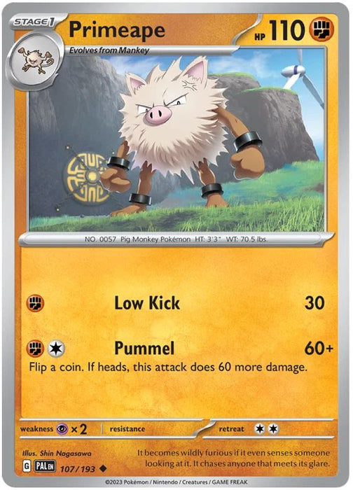 Primeape 107/193 Uncommon Pokemon Card (SV2 Paldea Evolved)