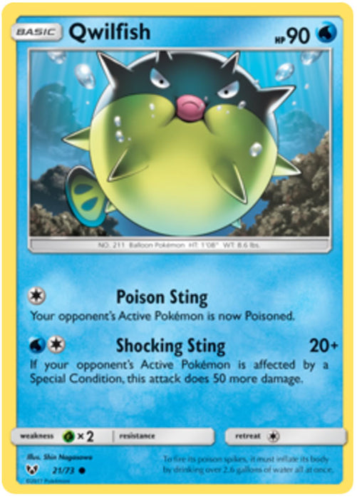 Qwilfish 21/73 Common Reverse Holo Pokemon Card (Shining Legends)