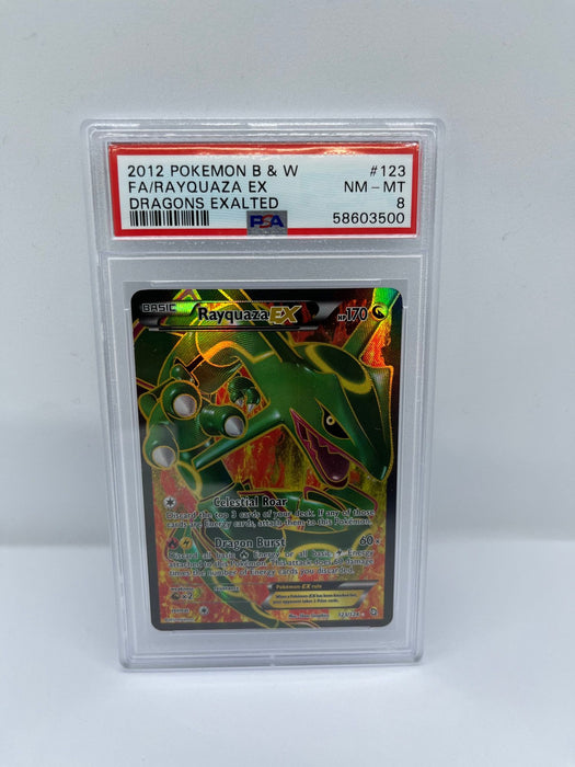 Rayquaza EX 123/124 PSA 8 Graded Rare Pokemon Card (Dragons Exalted - 2012 Pokemon B & W)