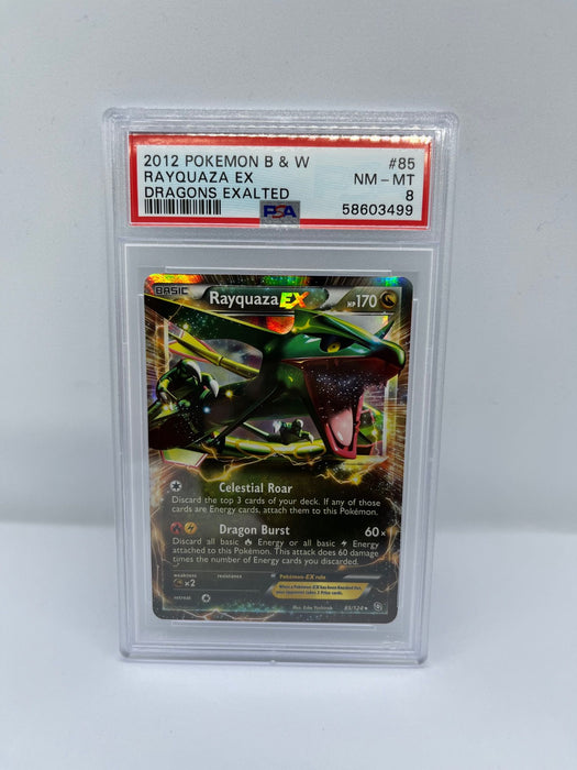 Rayquaza EX 85/124 PSA 8 Graded Rare Pokemon Card (Dragons Exalted - 2012 Pokemon B & W)