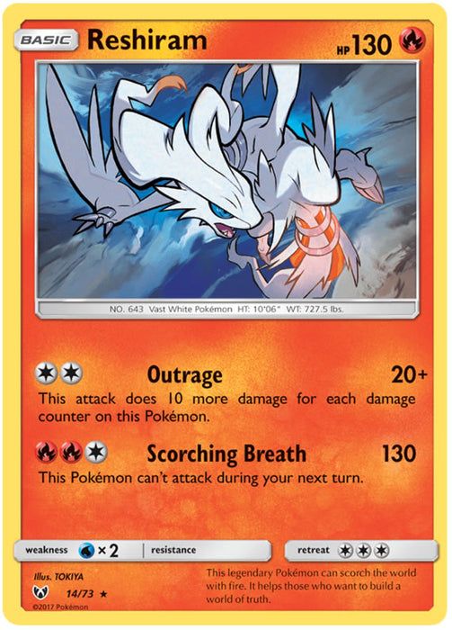 Reshiram 14/73 Rare Holo Pokemon Card (Shining Legends)