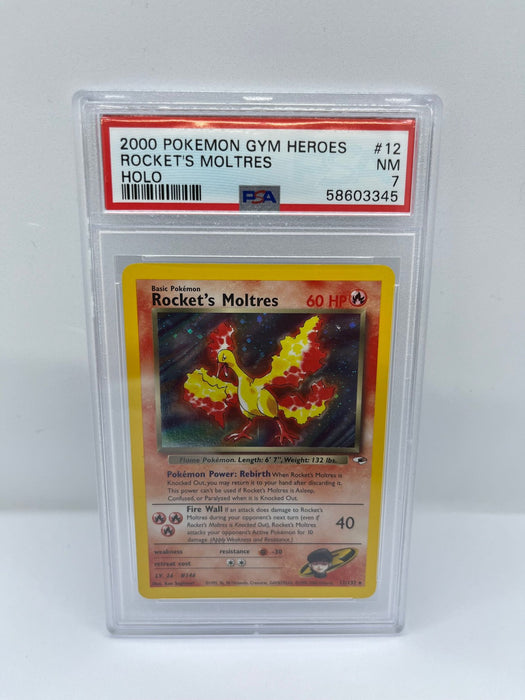 Rocket's Moltres 12/132 PSA 7 Graded Rare Pokemon Card (2000 Pokemon Gym Heroes)